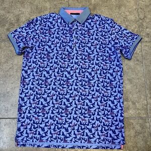 Greyson Polo Shirt Men L Purple Short Sleeve Golf Performance Seal Coyote Print